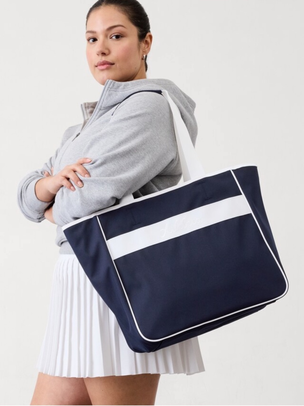 Athleta Navy and White Large Canvas Tote Bag